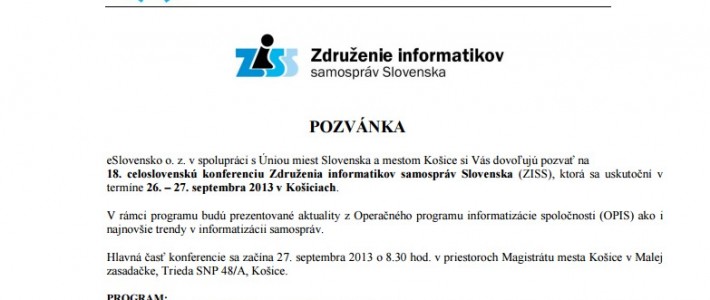 Pozvánka na konferenciu ZISS v Košiciach (26. – 27. septembra 2013)