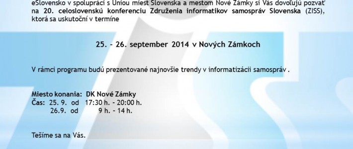 Pozvánka na konferenciu ZISS v Nových Zámkoch (25. – 26. september 2014)